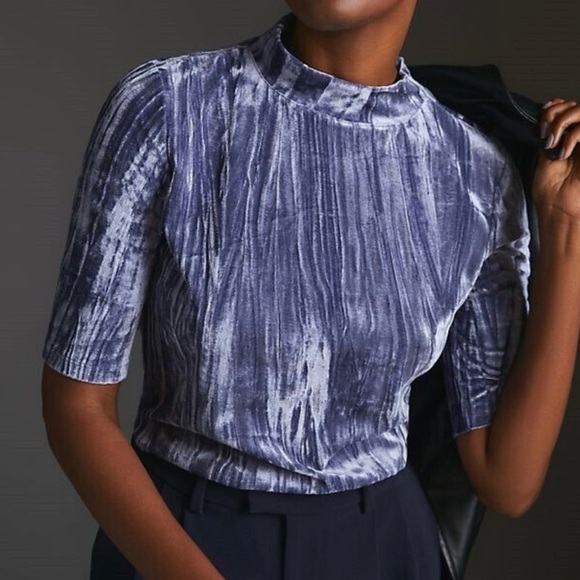 NWT Anthropologie Pilcro Crushed Velvet Mock Neck Top Slate Size S - Picture 1 of 9